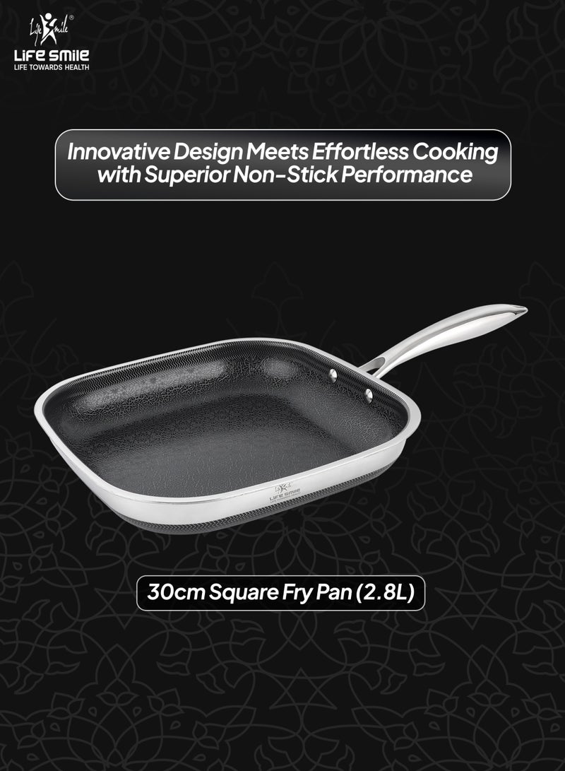 Life Smile 30cm Hybrid Stainless Steel Square Non-Stick Fry Pan with Induction Base (2.8L) - Image 3